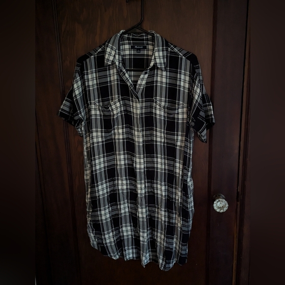 Madewell Black & White Plaid Short Sleeve Button Down Shirt Size Small - Picture 1 of 6